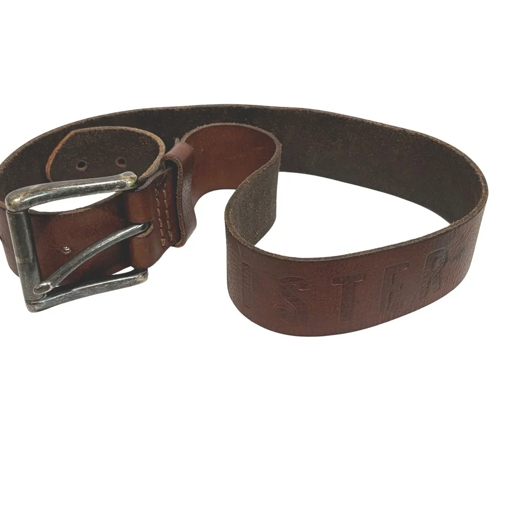 Y2K Hollister California Brown Leather Belt Mens Sz 32 Embossed Logo Distressed
